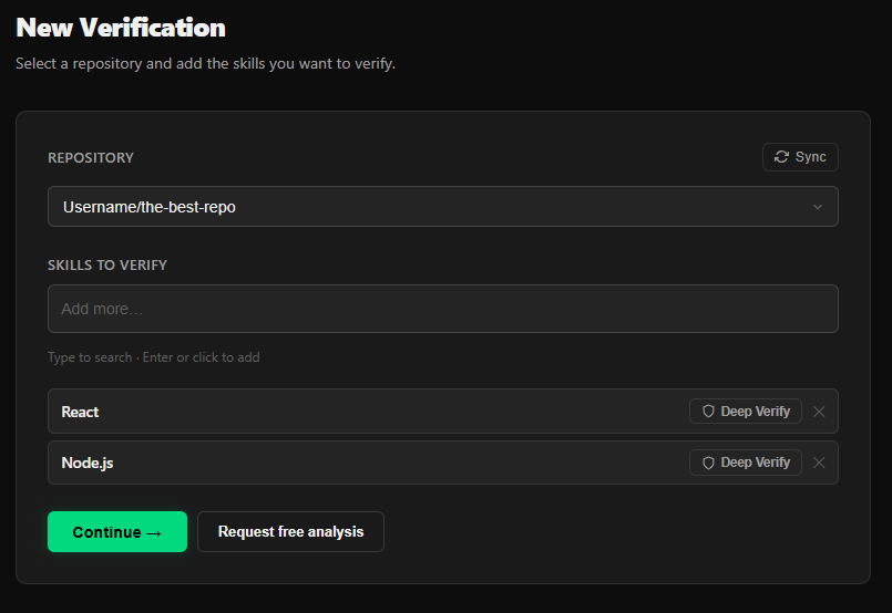 Creating a verification: choosing a repository and the skills to verify