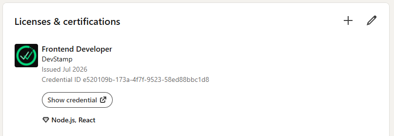 The verified certificate on a LinkedIn profile